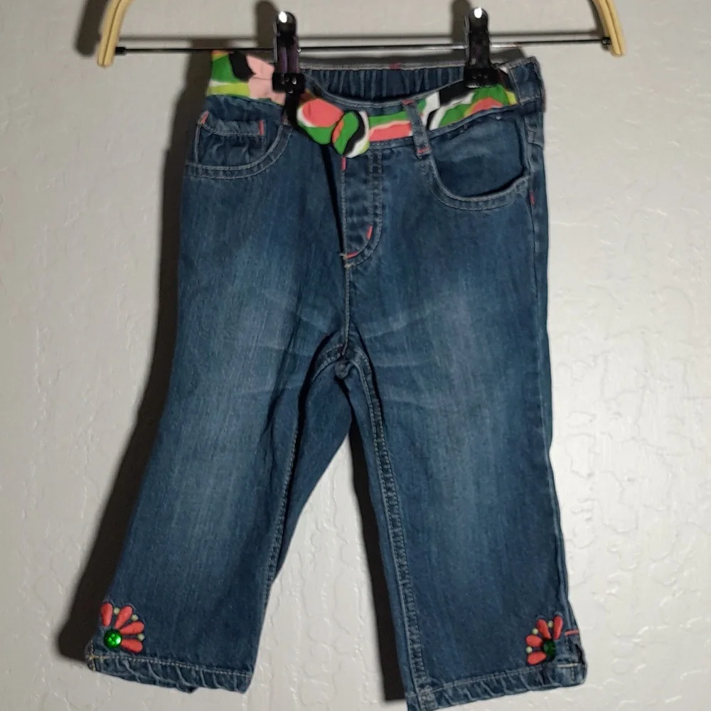 GYMBOREE 4T Embroidered Bling Gem Cuff Slit Pull On Jeans